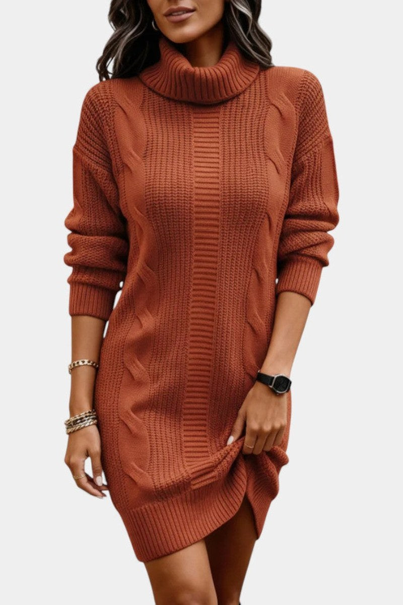 Robe-pull à col roulé en maille torsadée pour femme