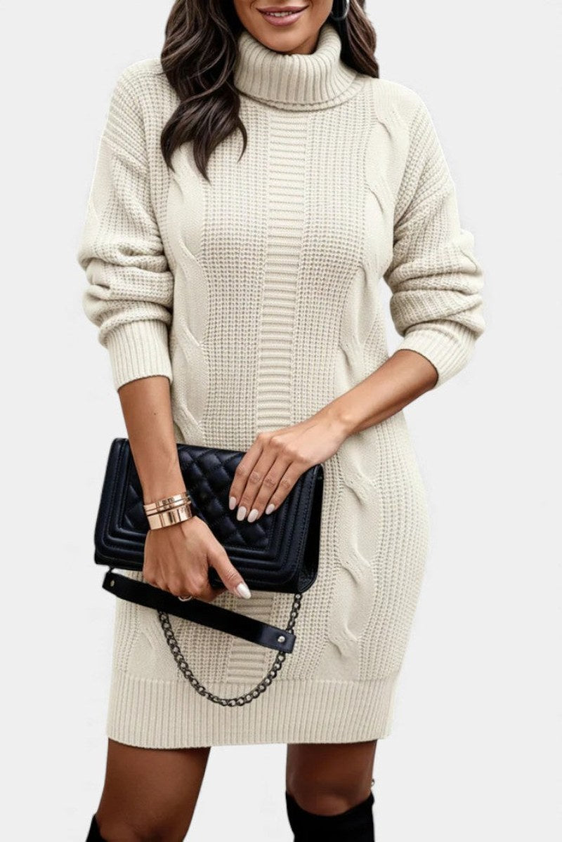 Robe-pull à col roulé en maille torsadée pour femme