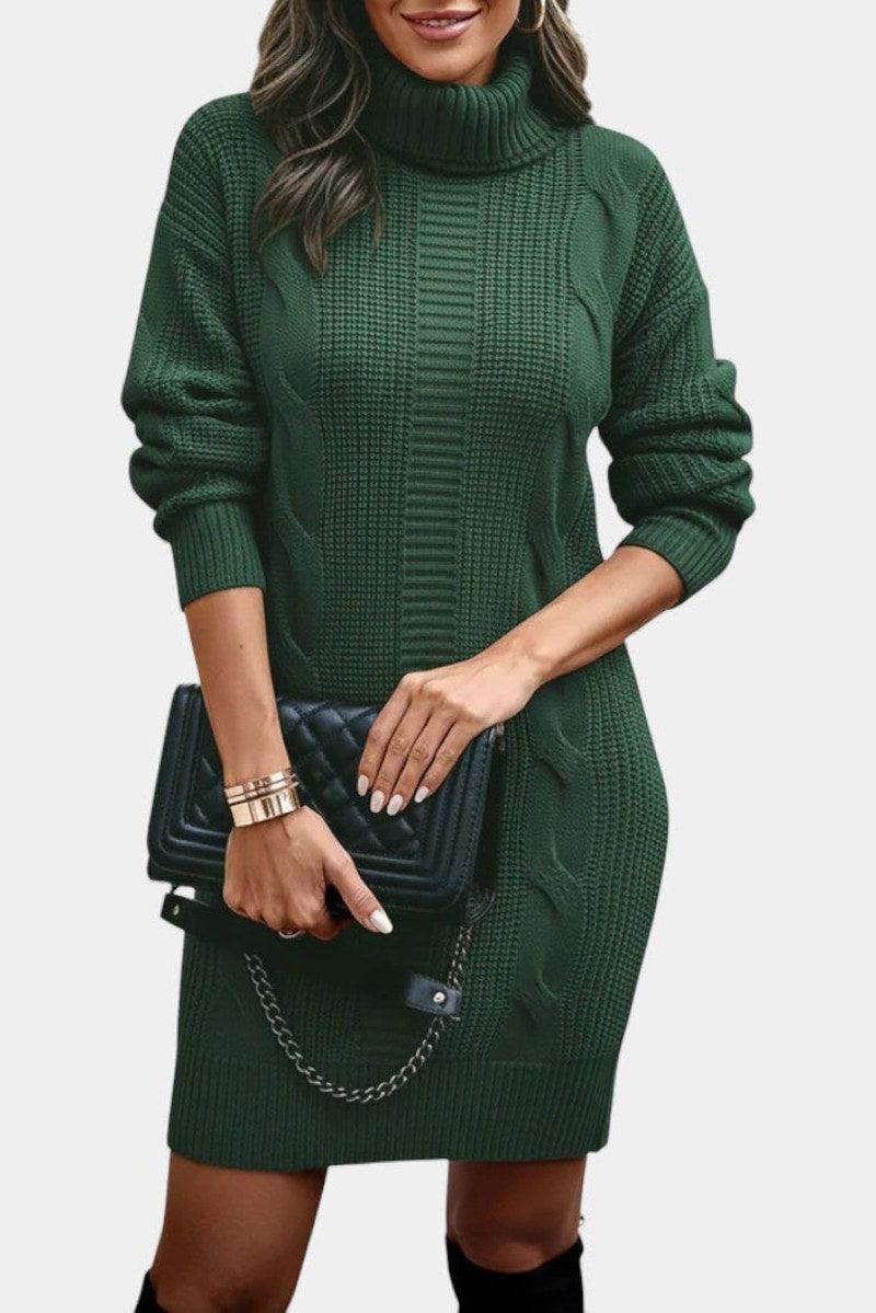 Robe-pull à col roulé en maille torsadée pour femme