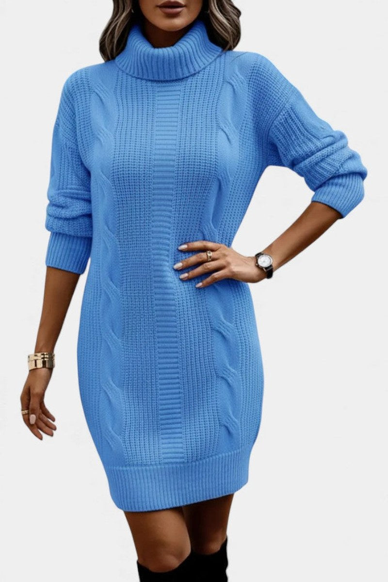 Robe-pull à col roulé en maille torsadée pour femme
