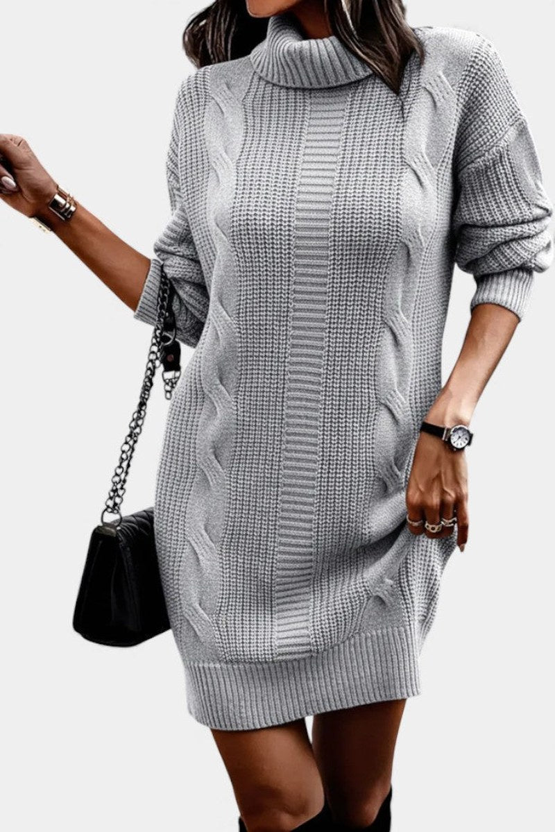 Robe-pull à col roulé en maille torsadée pour femme