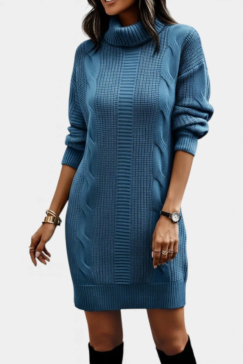 Robe-pull à col roulé en maille torsadée pour femme