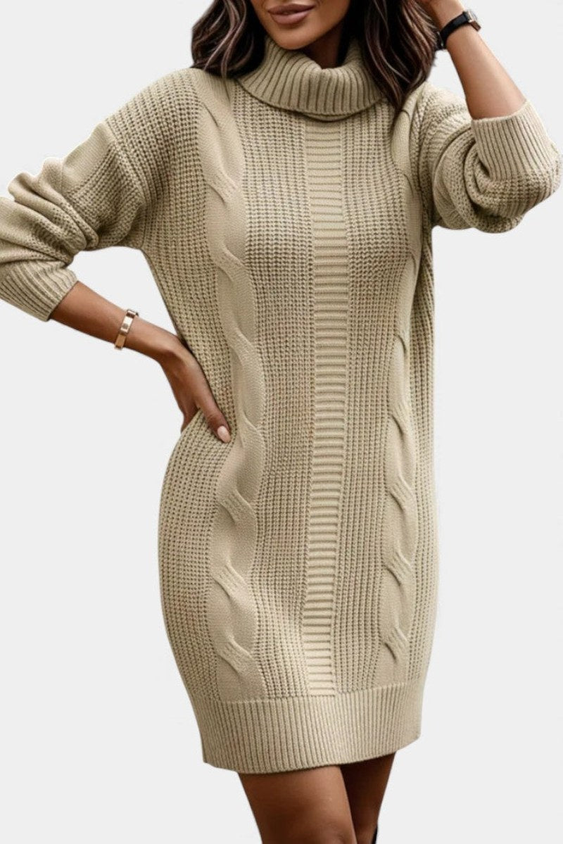 Robe-pull à col roulé en maille torsadée pour femme