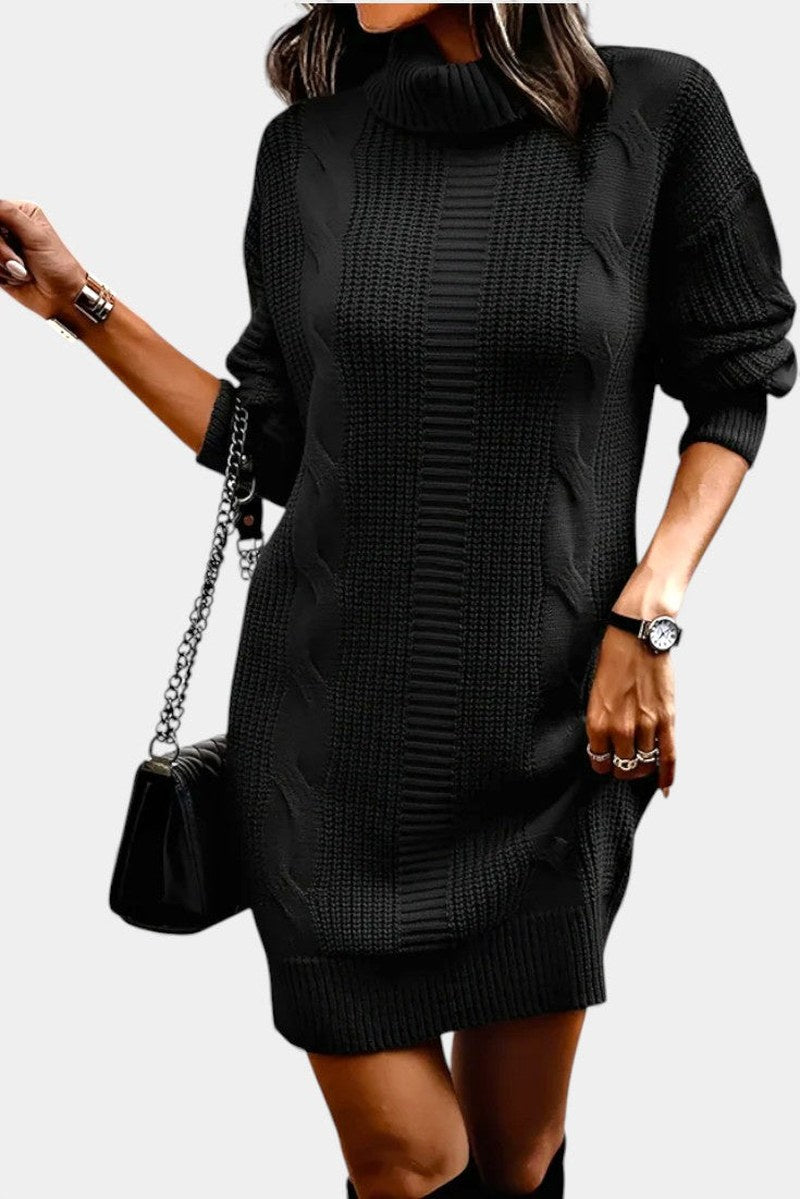 Robe-pull à col roulé en maille torsadée pour femme