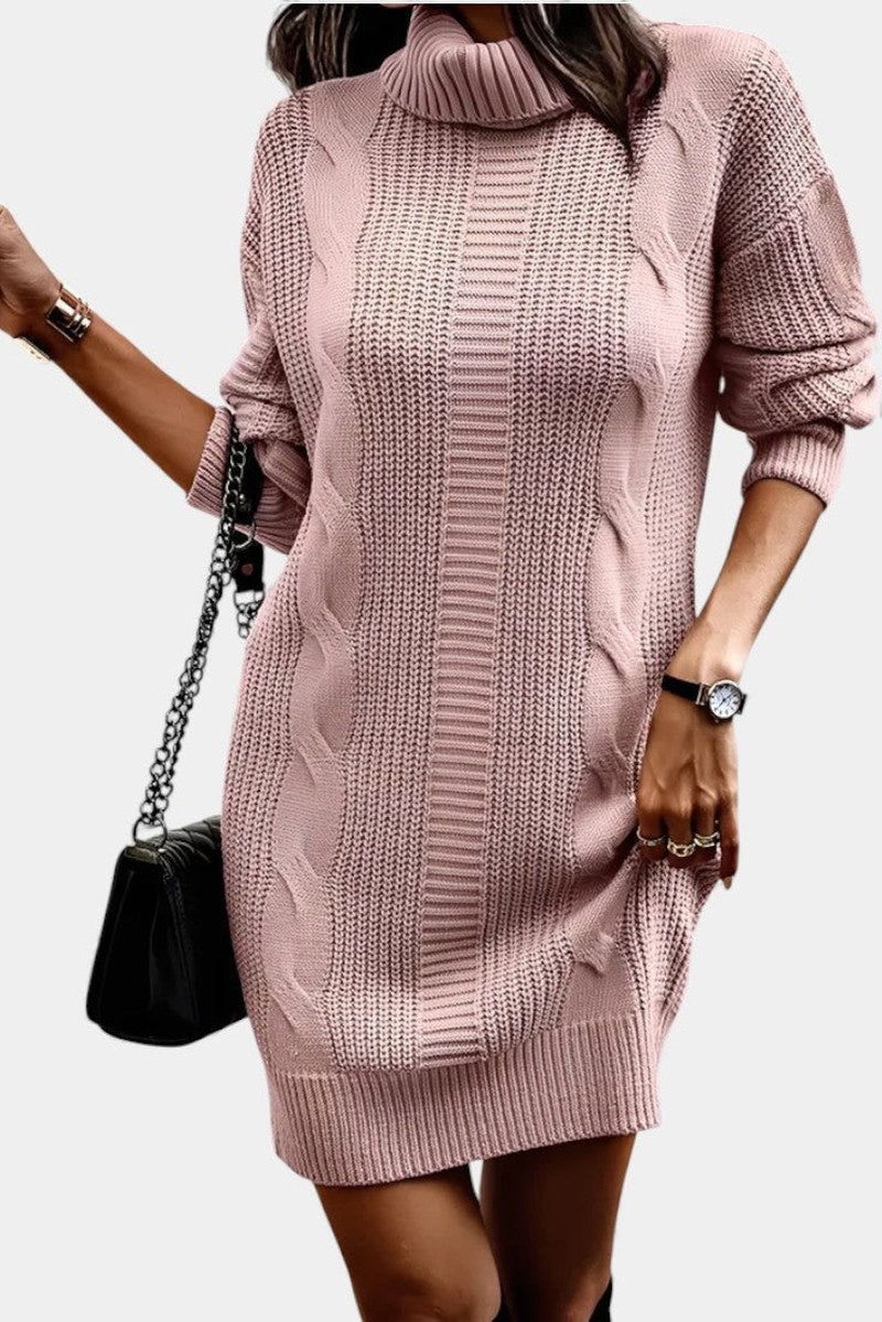 Robe-pull à col roulé en maille torsadée pour femme