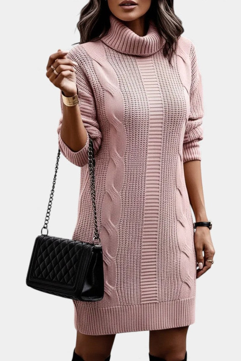 Robe-pull à col roulé en maille torsadée pour femme