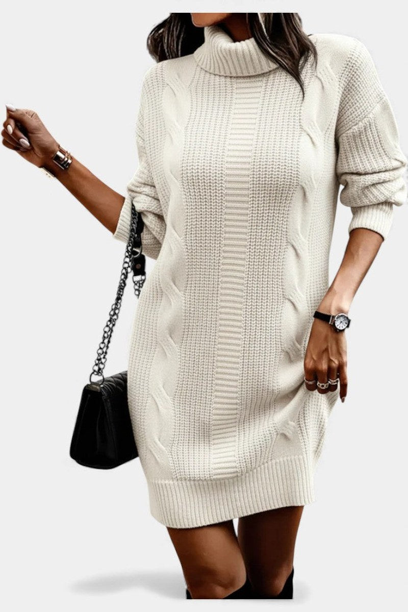 Robe-pull à col roulé en maille torsadée pour femme