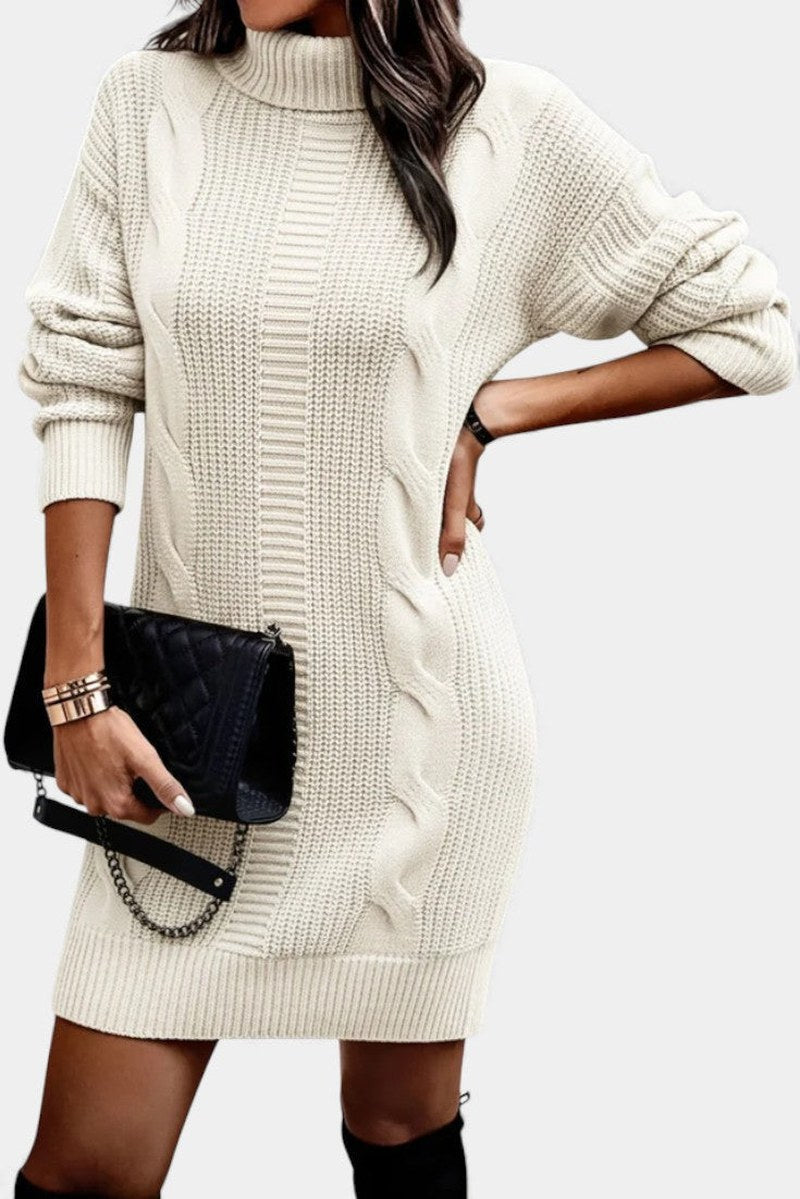Robe-pull à col roulé en maille torsadée pour femme