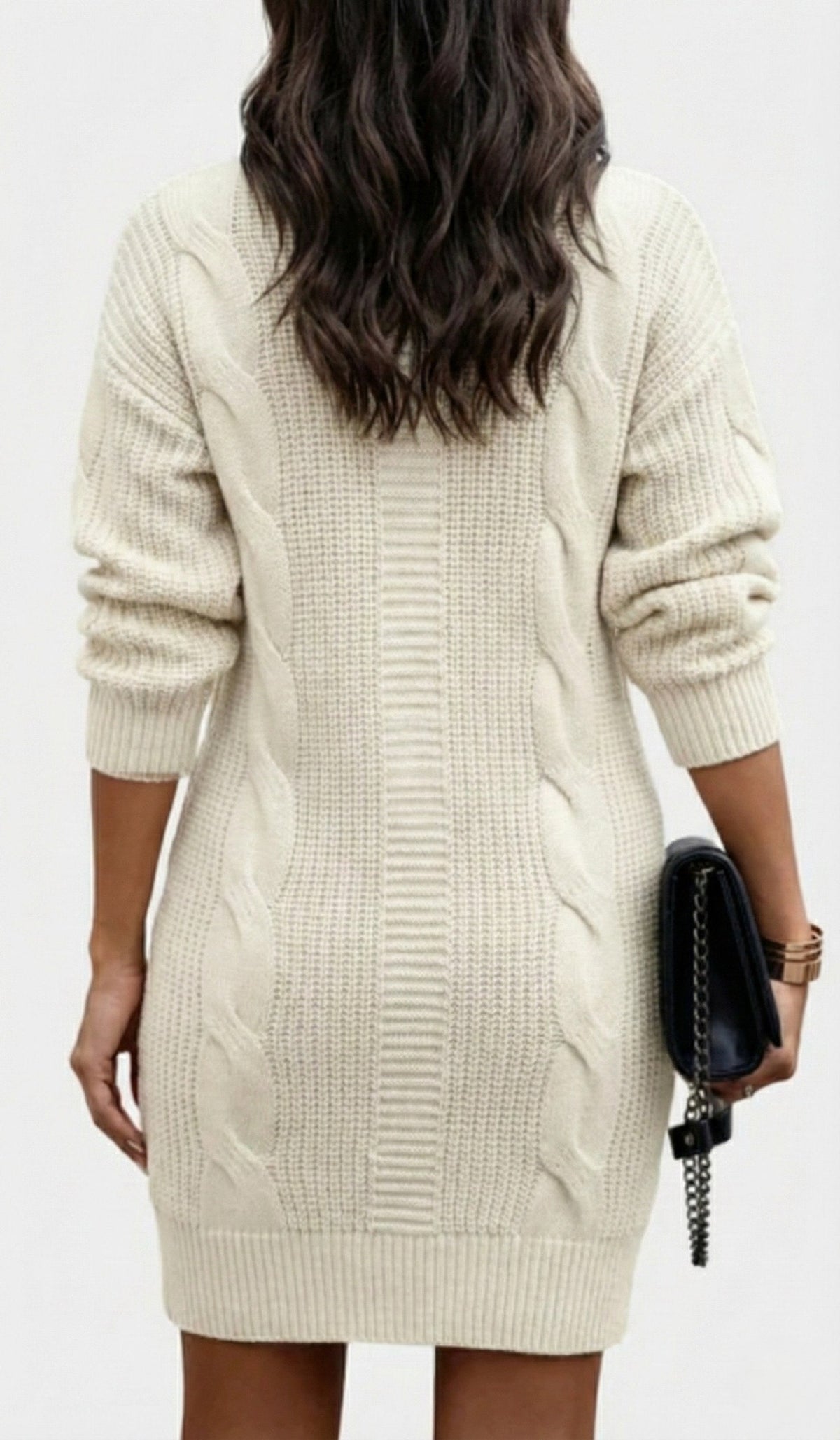 Robe-pull à col roulé en maille torsadée pour femme