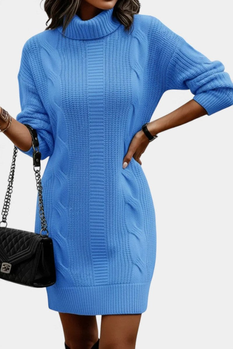 Robe-pull à col roulé en maille torsadée pour femme