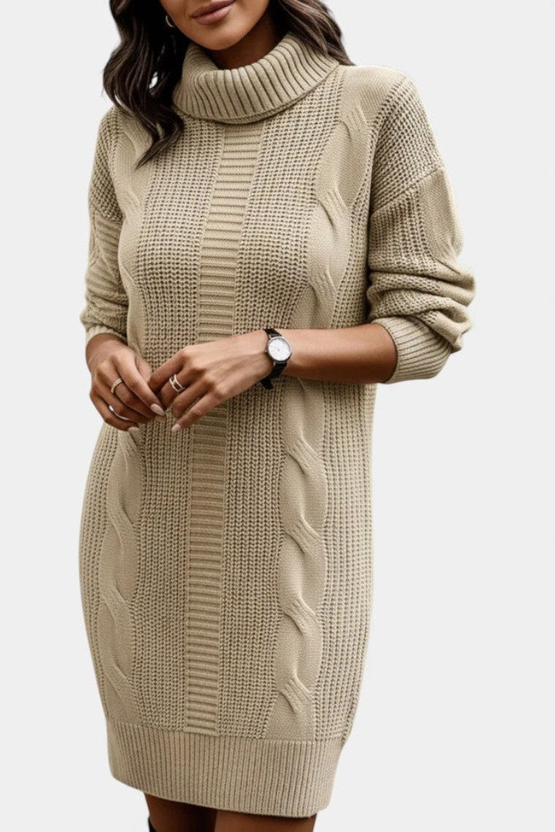 Robe-pull à col roulé en maille torsadée pour femme