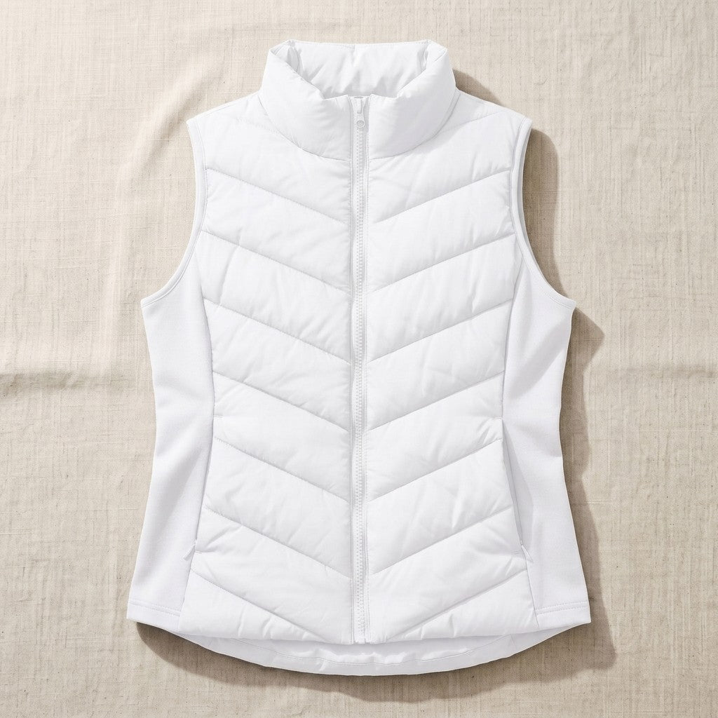 Gilet matelassé à chevrons pour femme | Doudoune sans manches à col montant