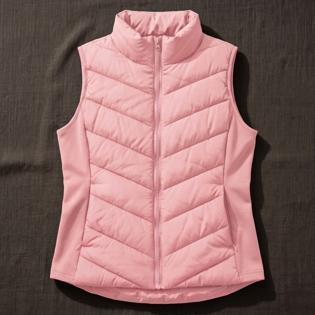 Gilet matelassé à chevrons pour femme | Doudoune sans manches à col montant