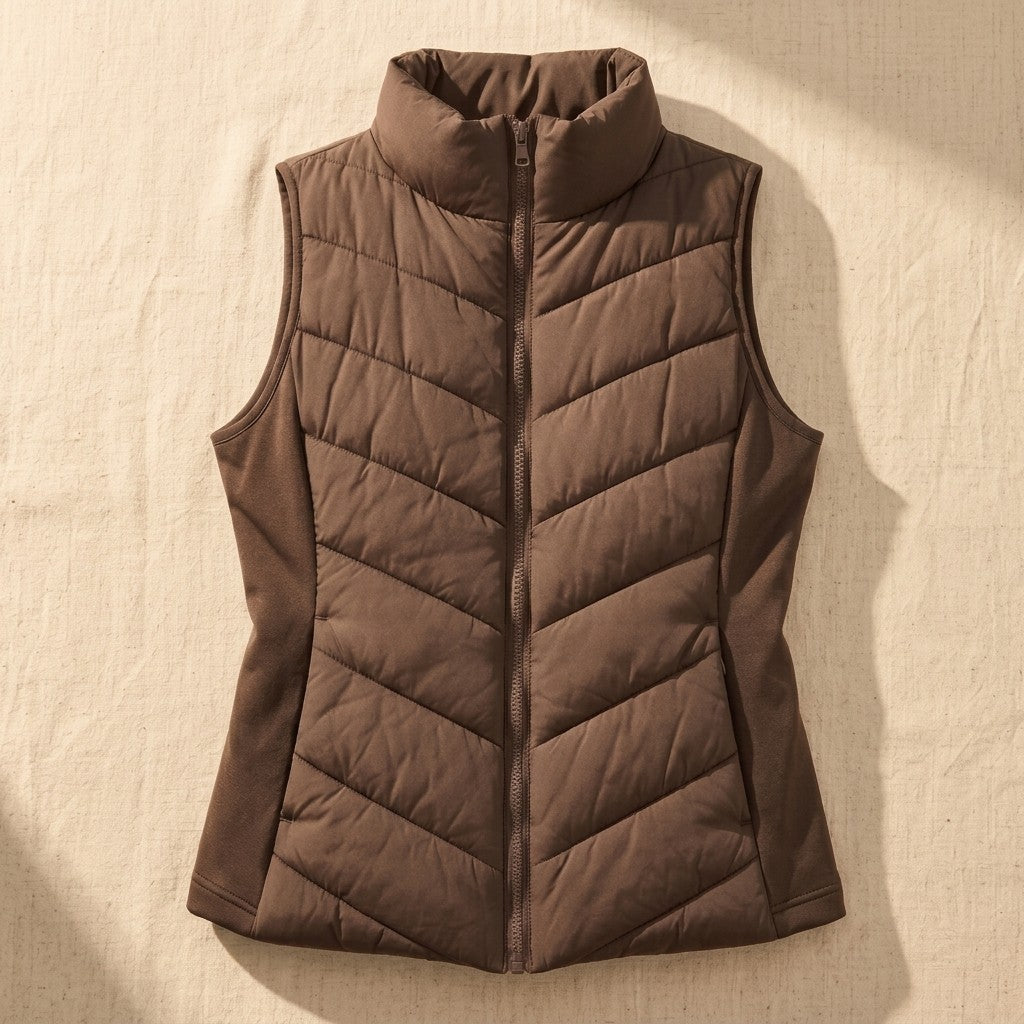 Gilet matelassé à chevrons pour femme | Doudoune sans manches à col montant