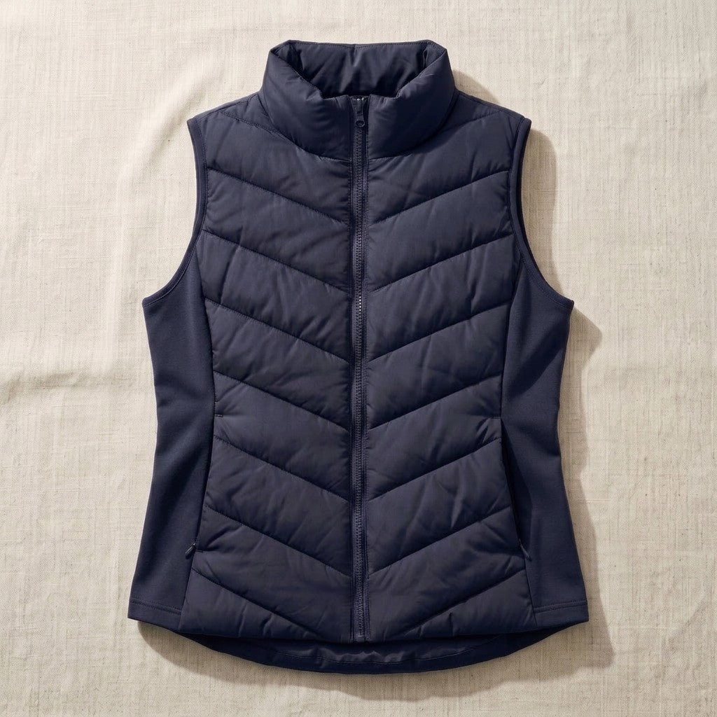 Gilet matelassé à chevrons pour femme | Doudoune sans manches à col montant