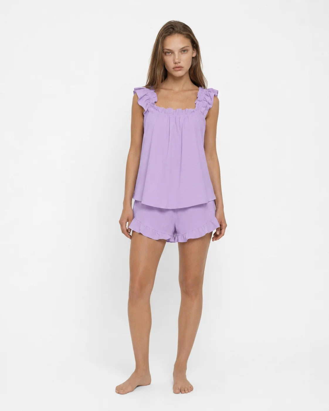 Ensemble de pyjama pour femme à bretelles et short volantés