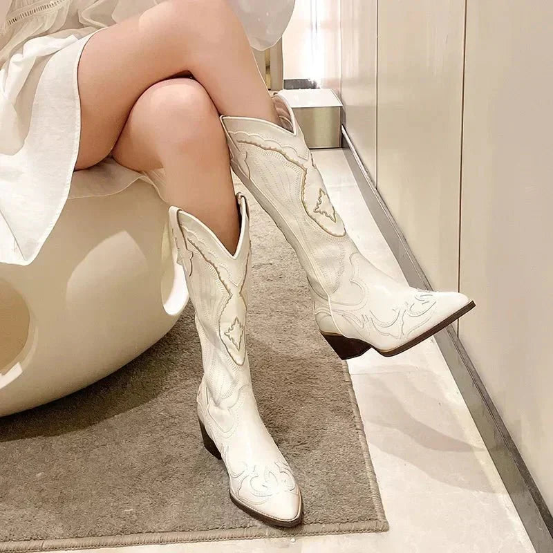 Women's Embroidered Cowboy Boots with Block Heel