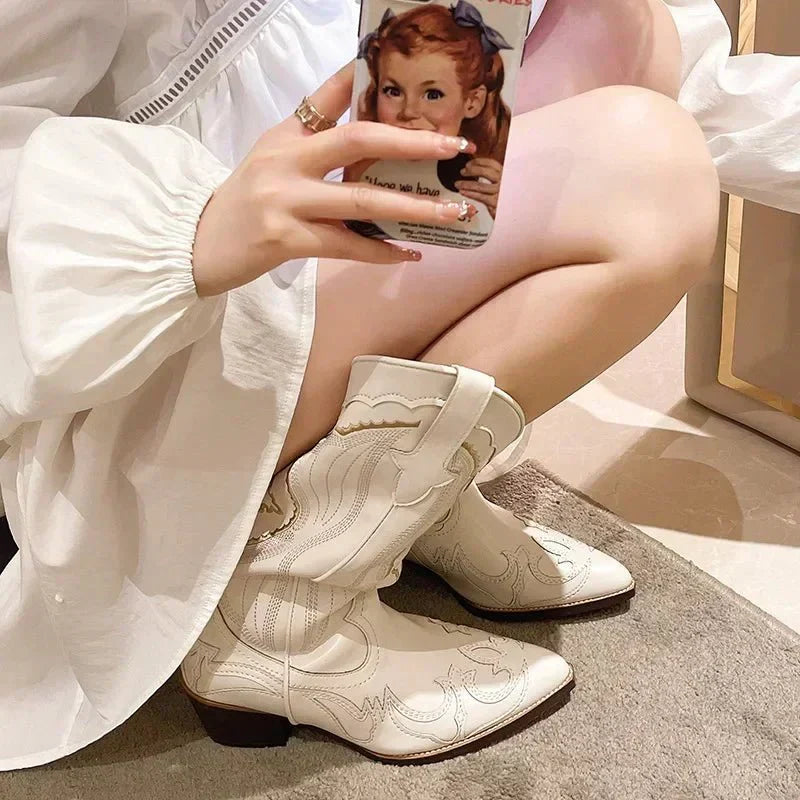Women's Embroidered Cowboy Boots with Block Heel