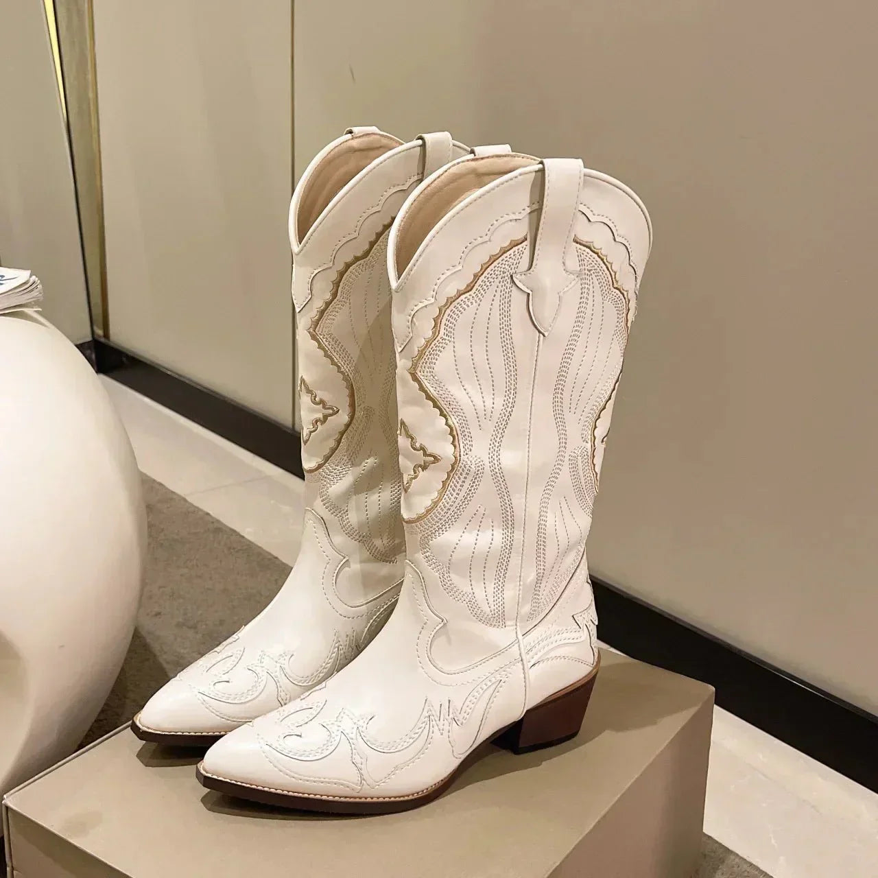 Women's Embroidered Cowboy Boots with Block Heel