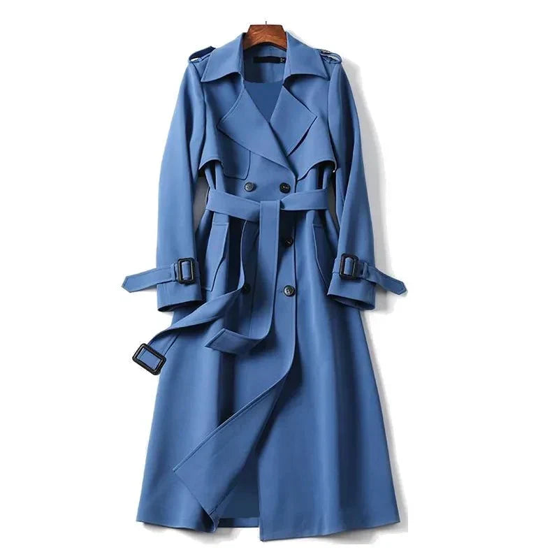 Trench-coat long ceinturé croisé pour femme