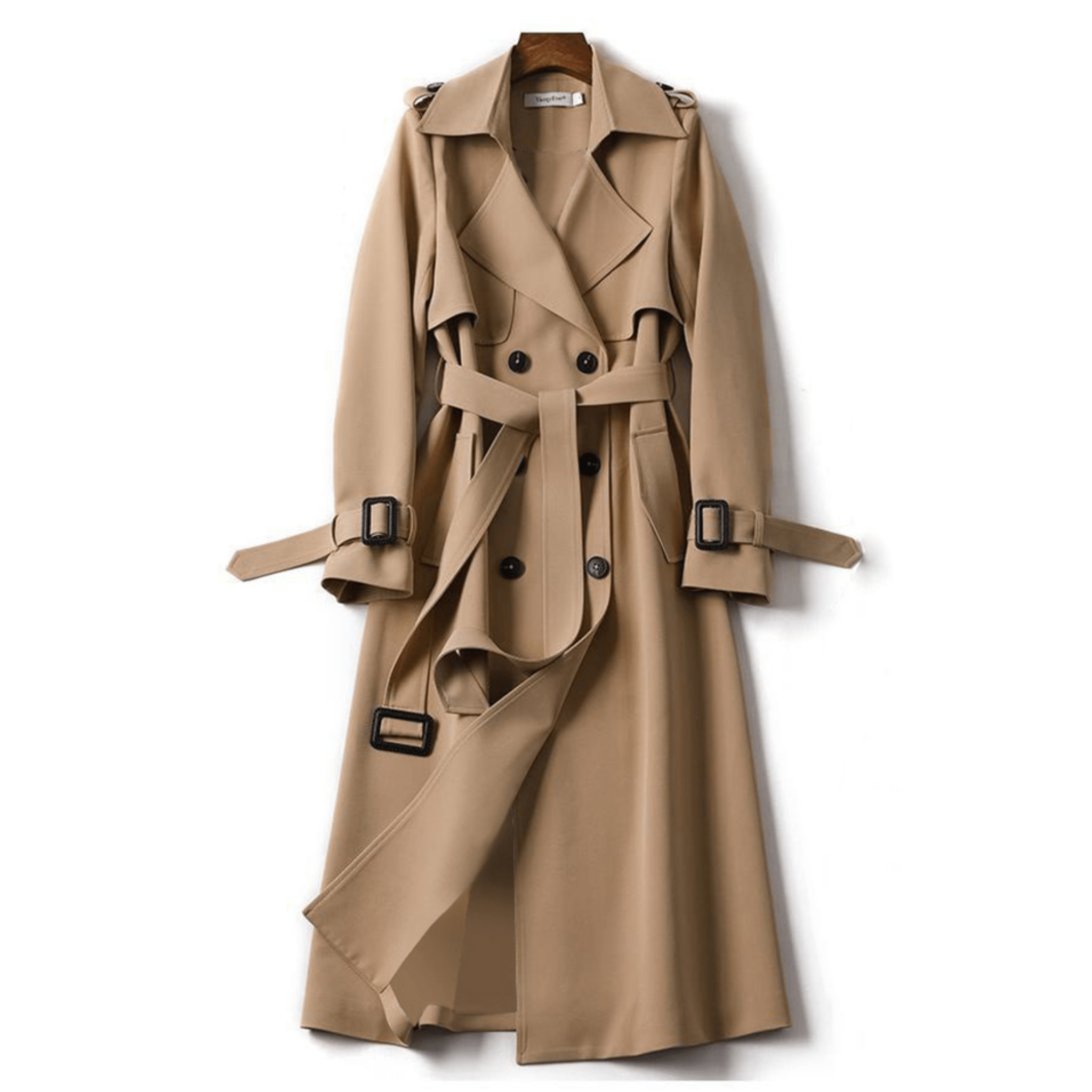 Trench-coat long ceinturé croisé pour femme