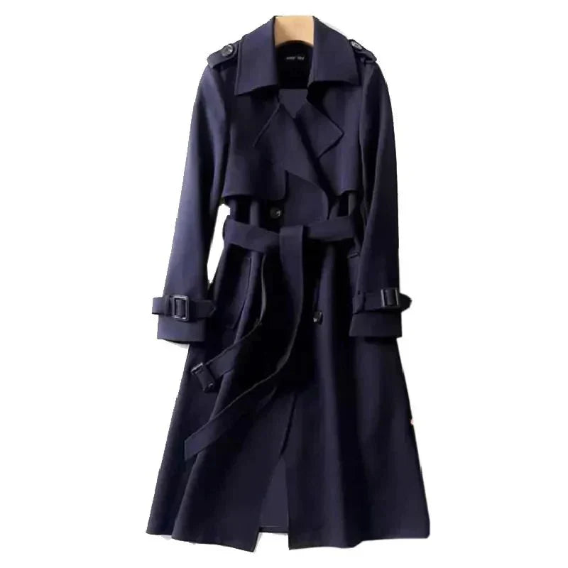 Trench-coat long ceinturé croisé pour femme