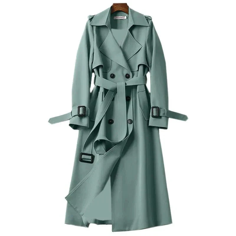 Trench-coat long ceinturé croisé pour femme