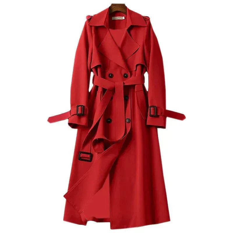 Trench-coat long ceinturé croisé pour femme