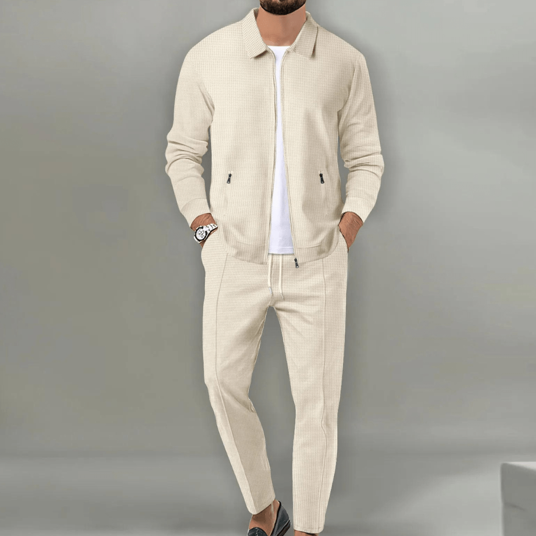 Men’s Textured Zip Jacket & Trousers Tracksuit Set