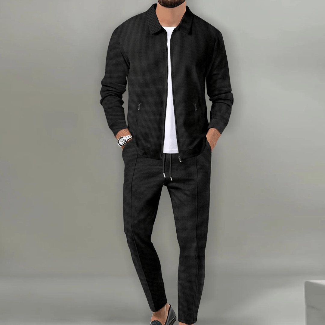 Men’s Textured Zip Jacket & Trousers Tracksuit Set