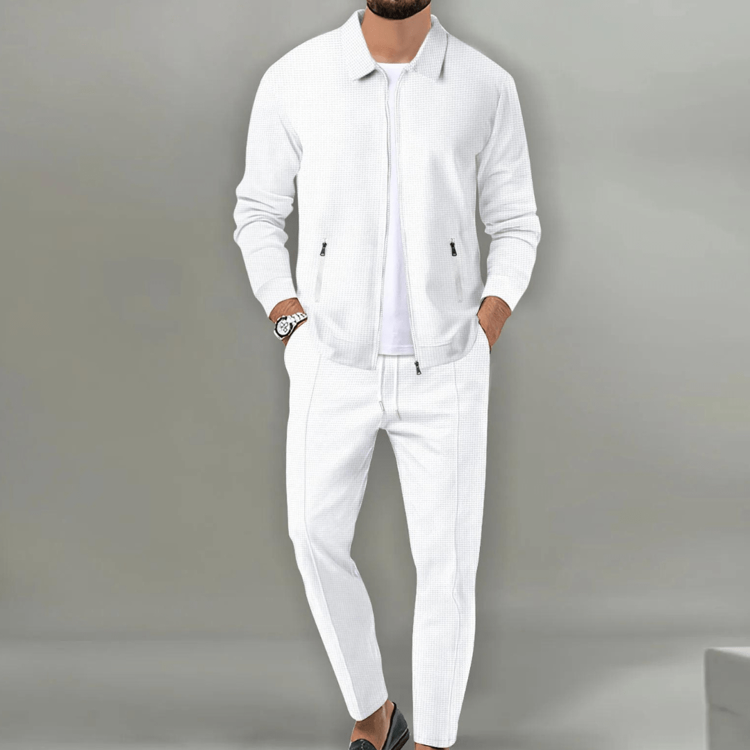 Men’s Textured Zip Jacket & Trousers Tracksuit Set