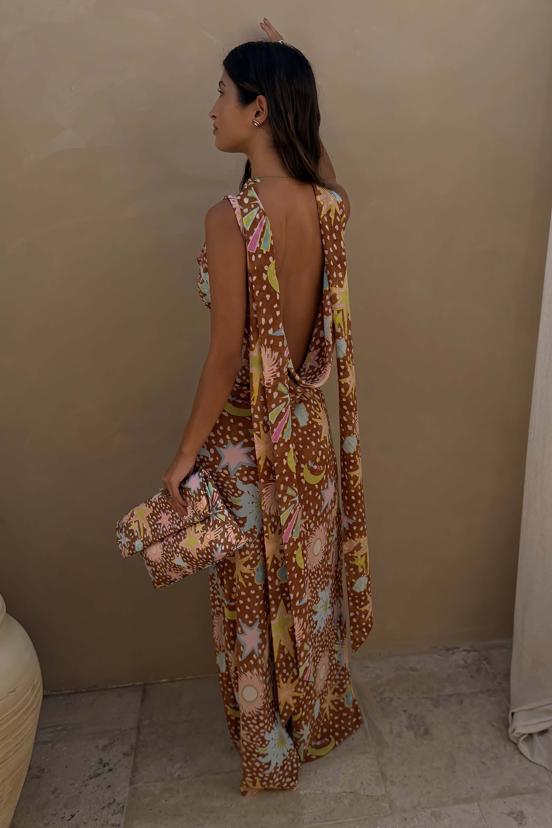 Satin Maxi Dress with Cutout Collar Detail