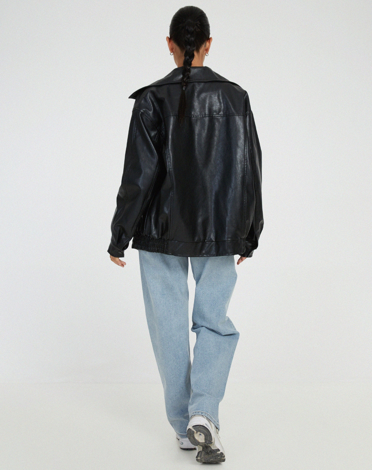 Women's Oversized Leather-Look Bomber Jacket