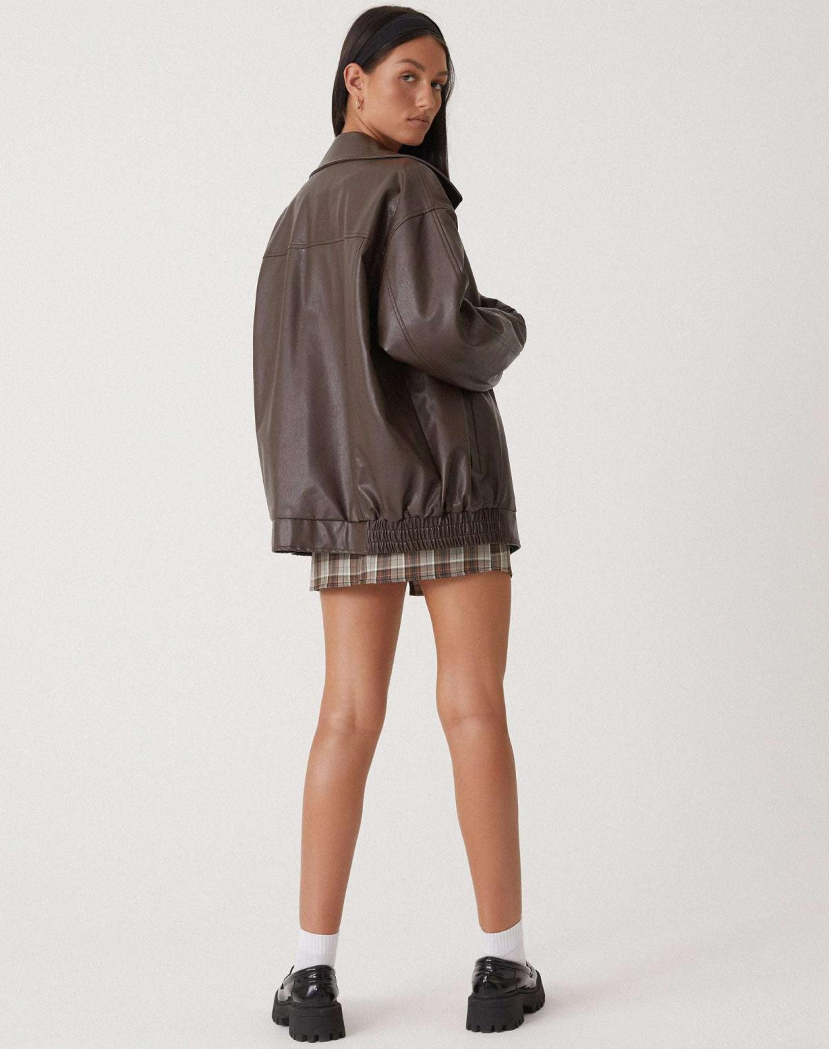 Women's Oversized Leather-Look Bomber Jacket