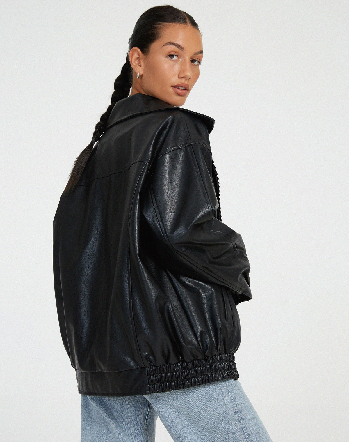 Women's Oversized Leather-Look Bomber Jacket