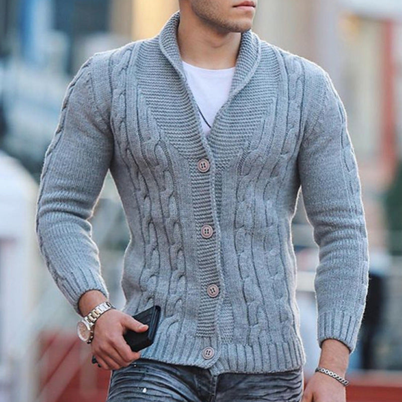 Men's Cable Knit Cardigan with Shawl Collar