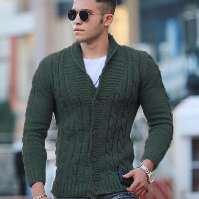 Men's Cable Knit Cardigan with Shawl Collar