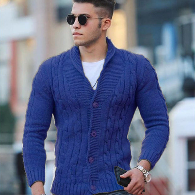 Men's Cable Knit Cardigan with Shawl Collar