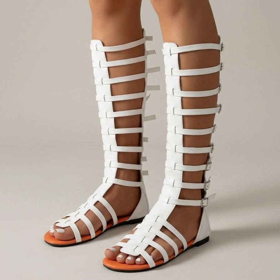 Women’s Knee-High Gladiator Sandals with Buckle Straps