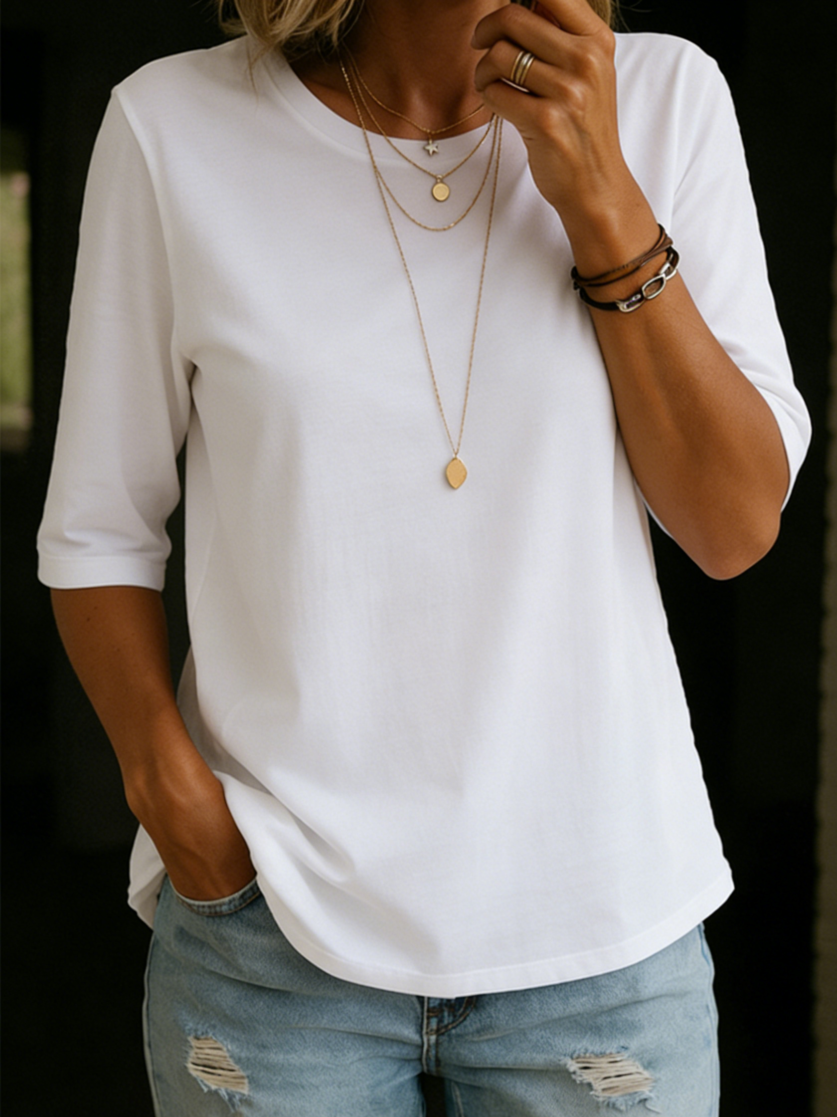 Half Sleeve T-Shirt with Crew Neck for Everyday Wear