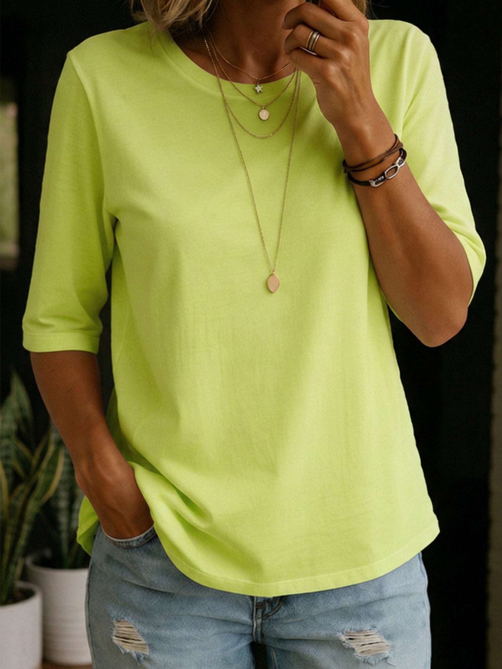 Half Sleeve T-Shirt with Crew Neck for Everyday Wear
