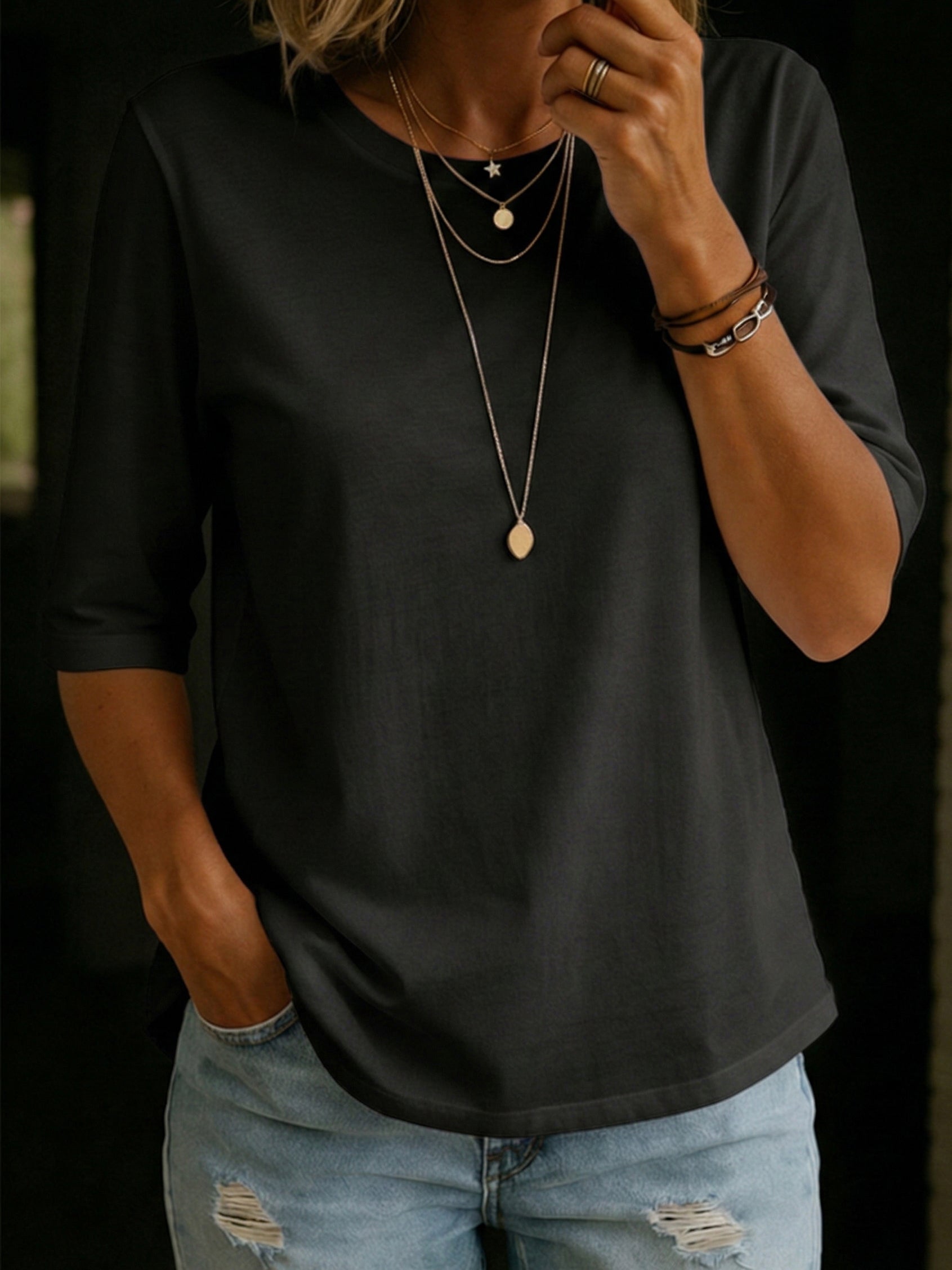 Half Sleeve T-Shirt with Crew Neck for Everyday Wear