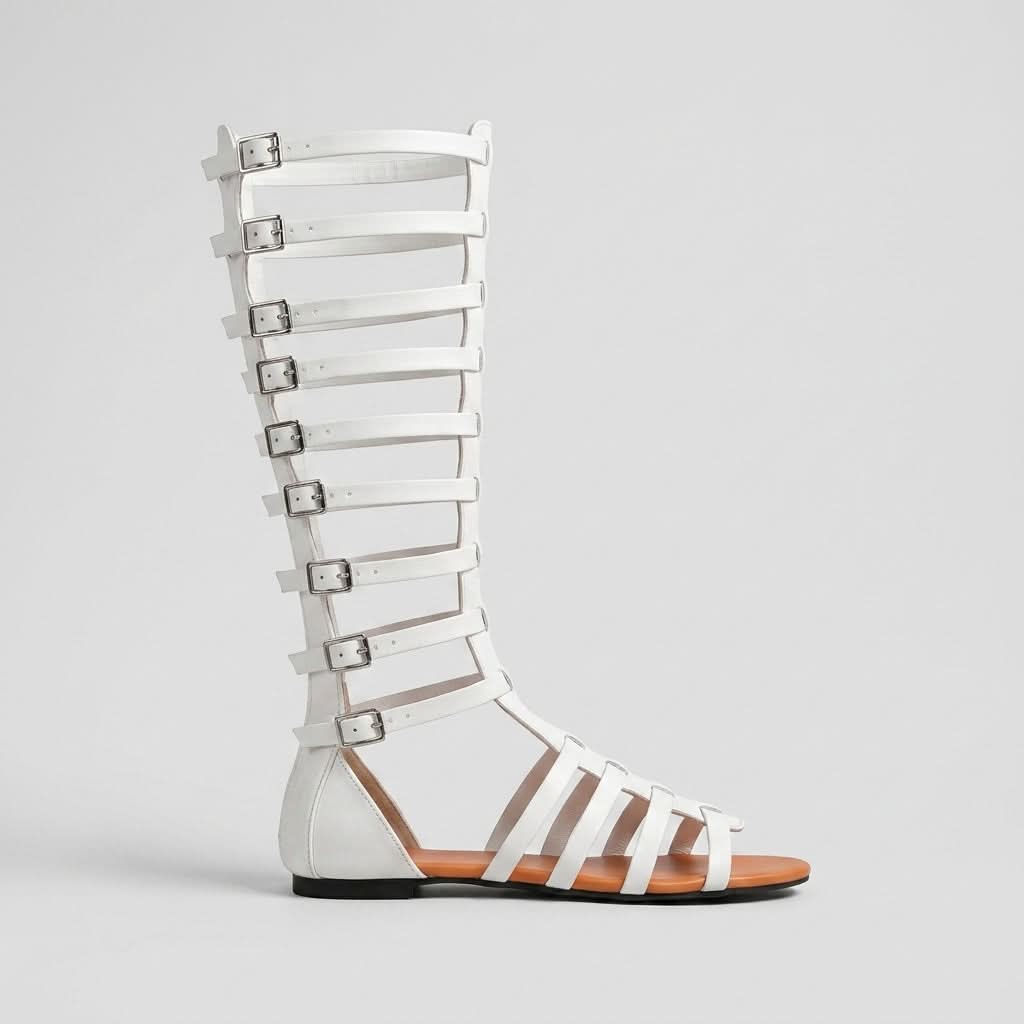 Women’s Knee-High Gladiator Sandals with Buckle Straps
