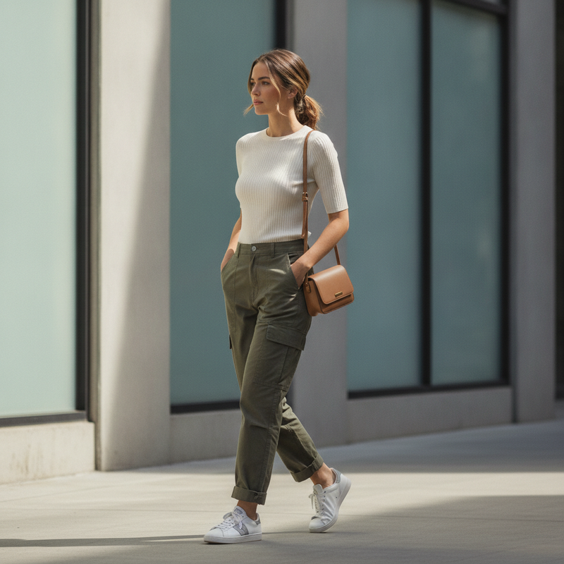 Women’s Straight Leg Cargo Trousers with Side Pockets