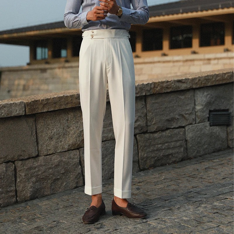Men's Pleated Tailored Trousers with Cuffed Hem