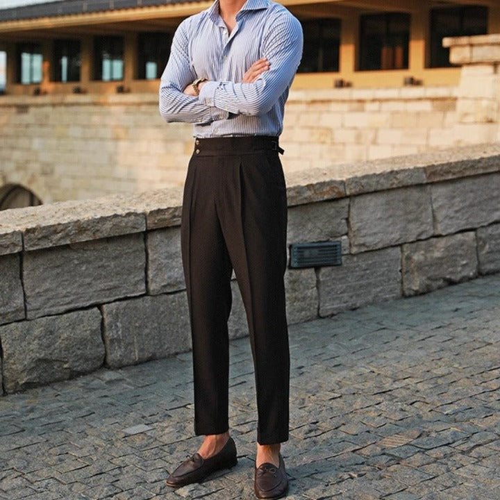 Men's Pleated Tailored Trousers with Cuffed Hem