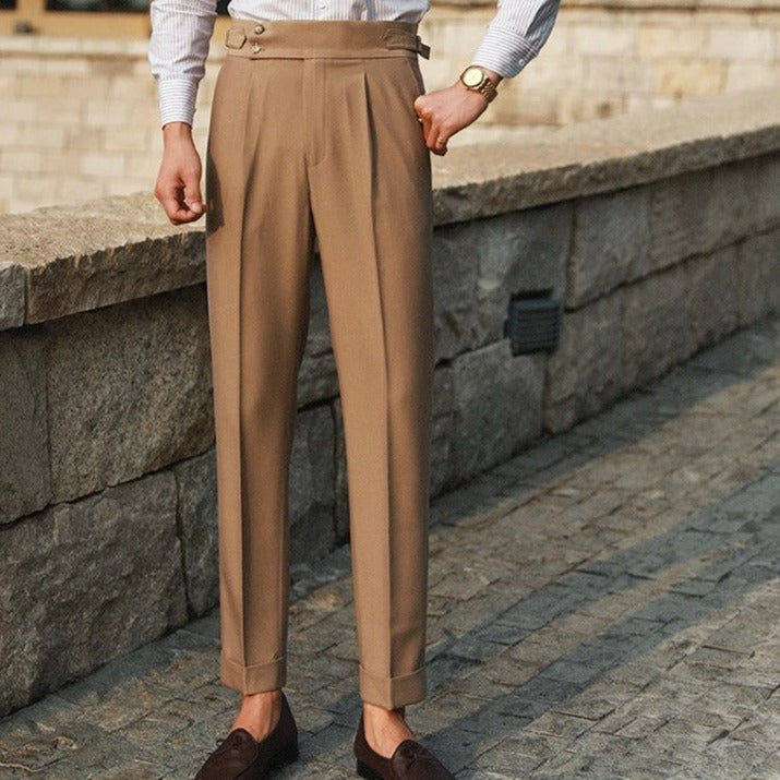 Men's Pleated Tailored Trousers with Cuffed Hem