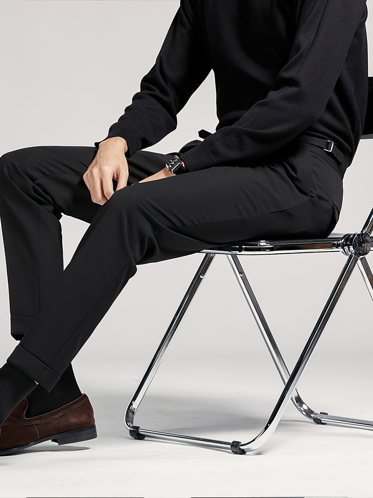 Men's High-Waisted Pleated Trousers with Side Adjusters