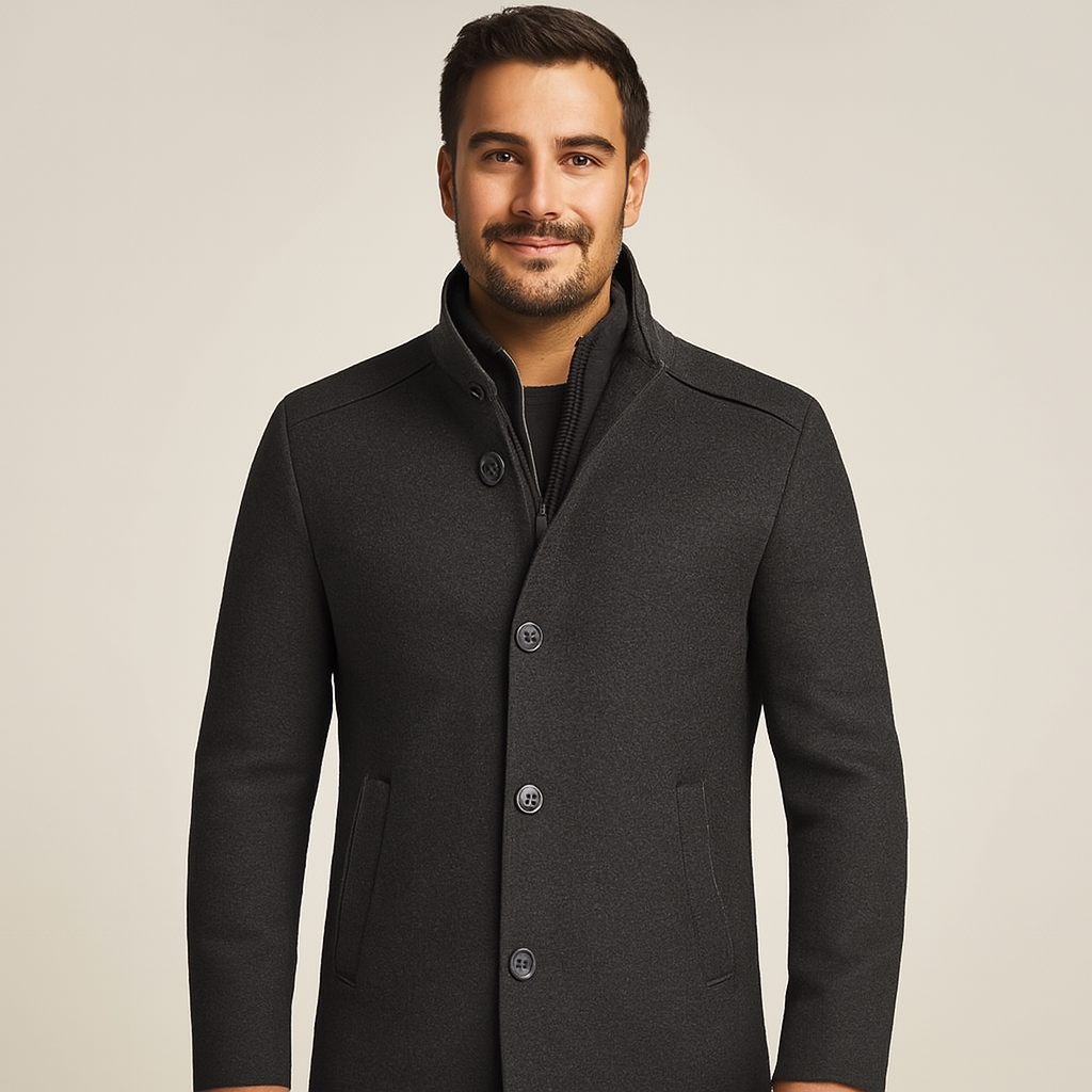 Men's Wool Blend Winter Coat | Stand Collar with Removable Vest