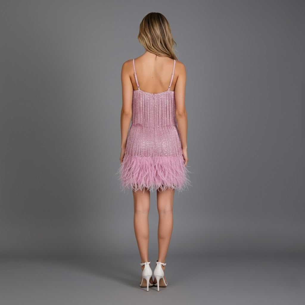 Women's Fringe Sequin Cami Mini Dress